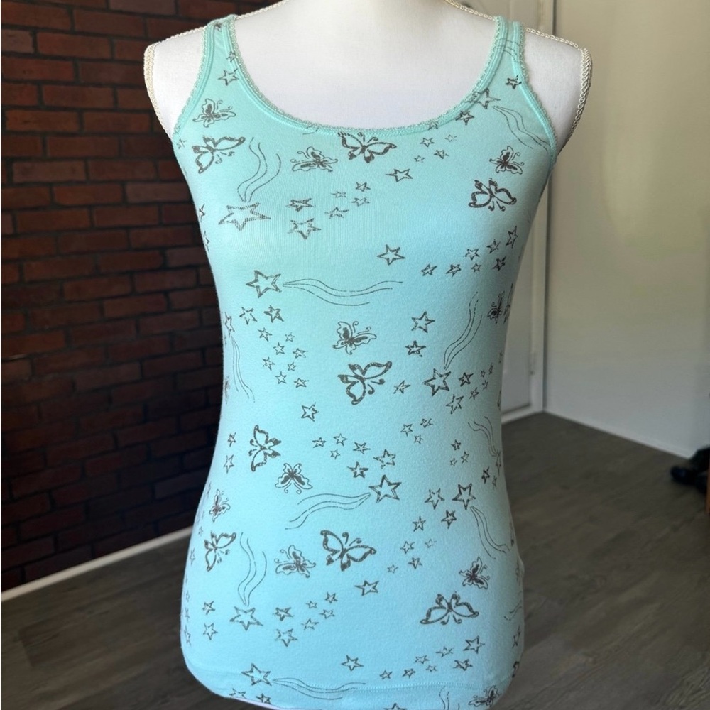 Limited Too Butterfly Star Tank Top‎ Girls 14 Y2K Aqua Cotton